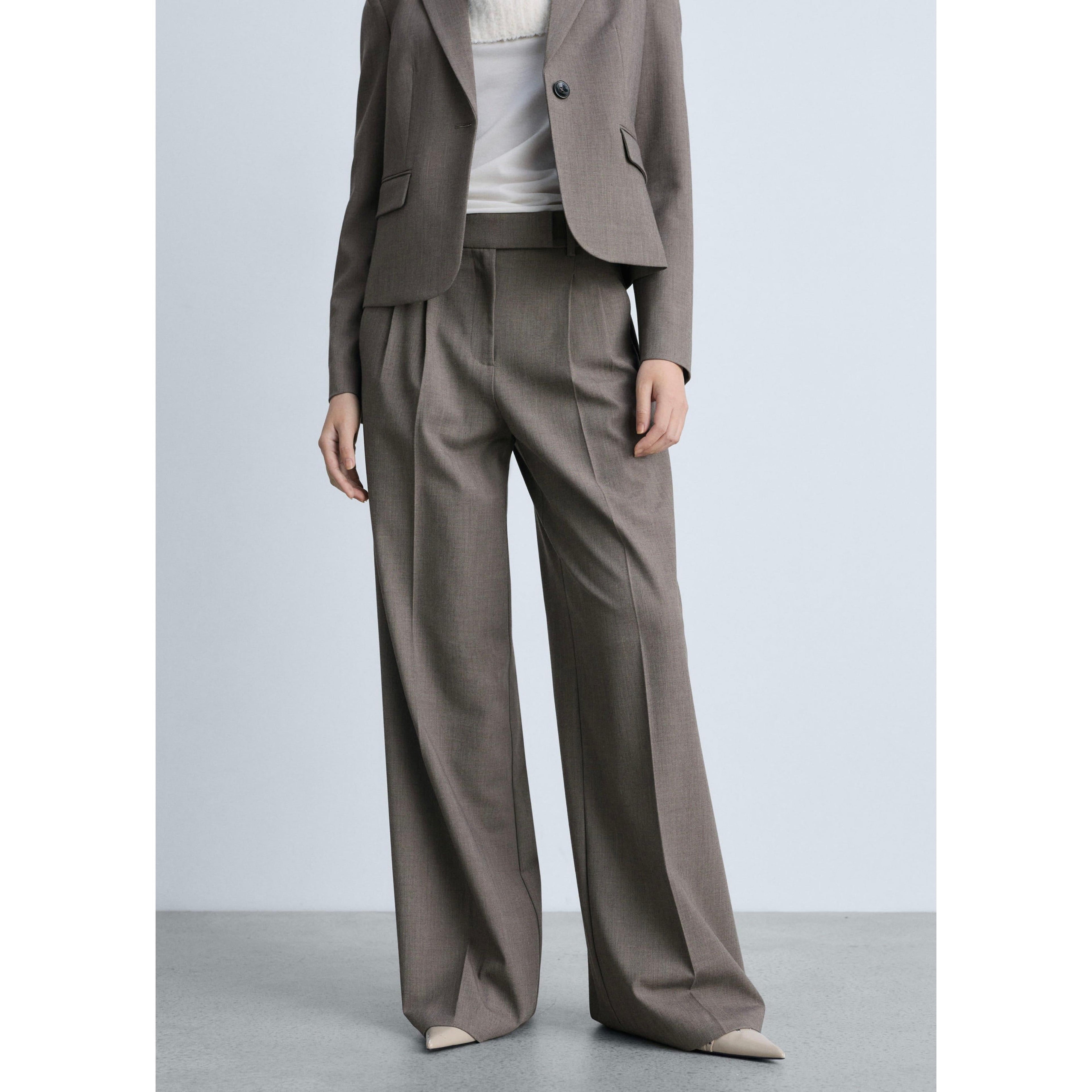 Wideleg Suit Trousers - Brown