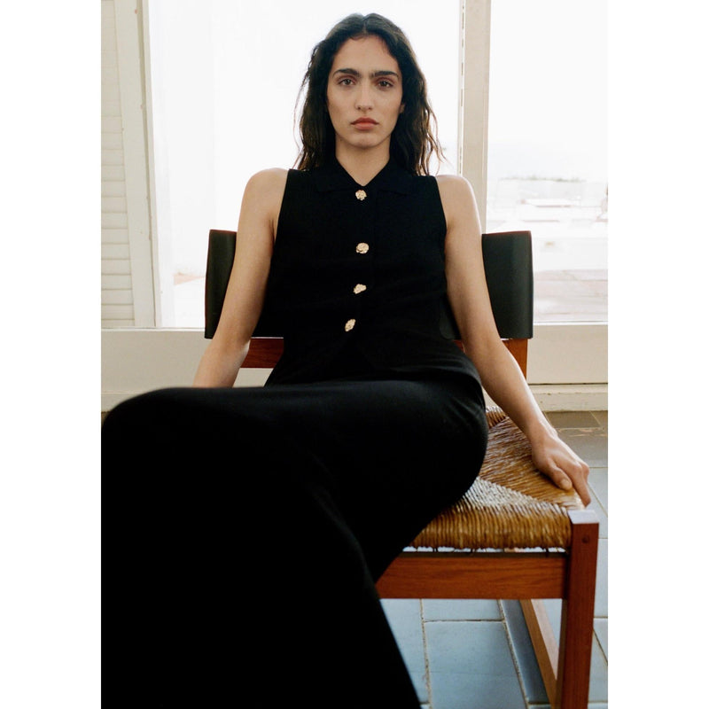 Chaleco de punto con botones joya - Negro