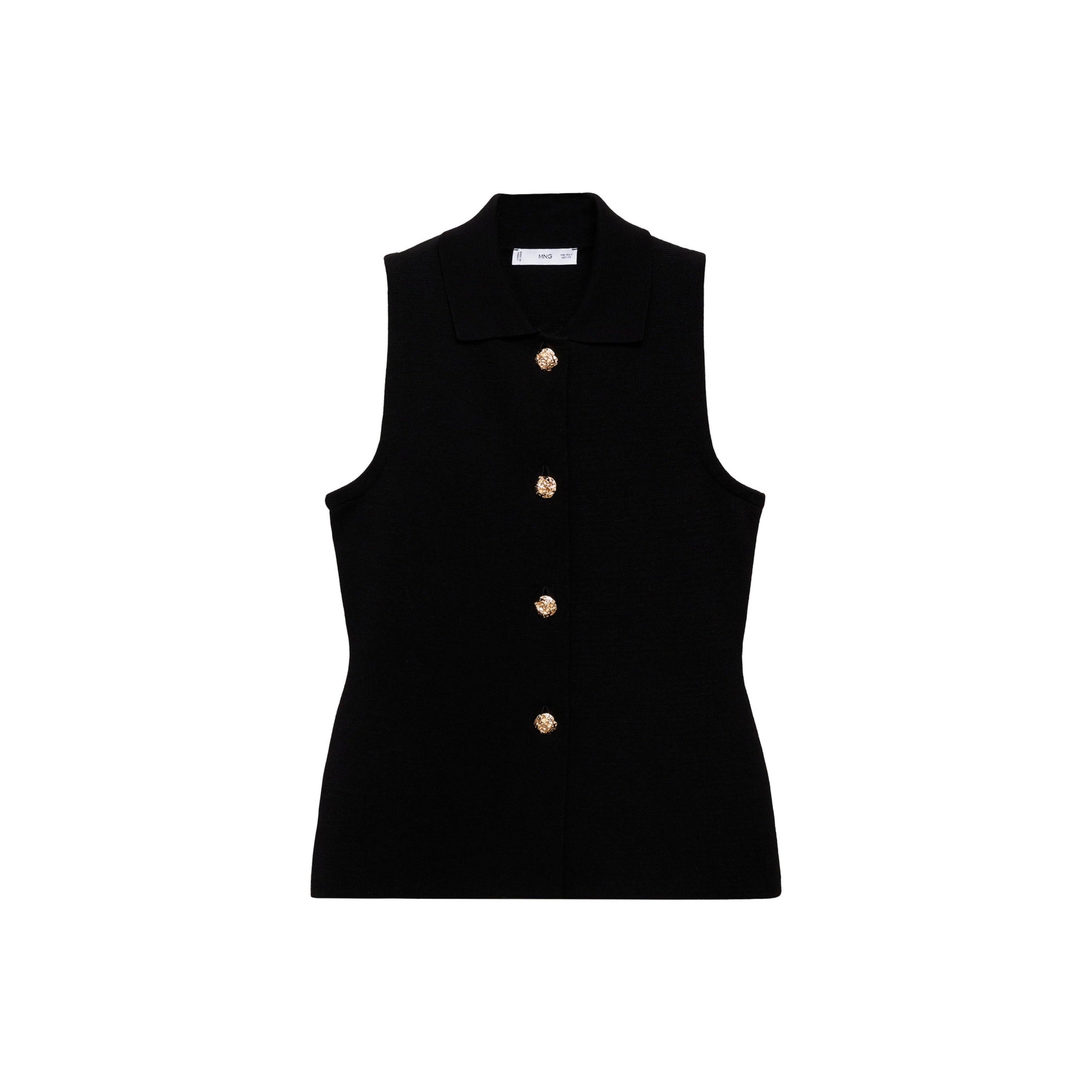 Gilet Maille Boutons Bijoux - Black