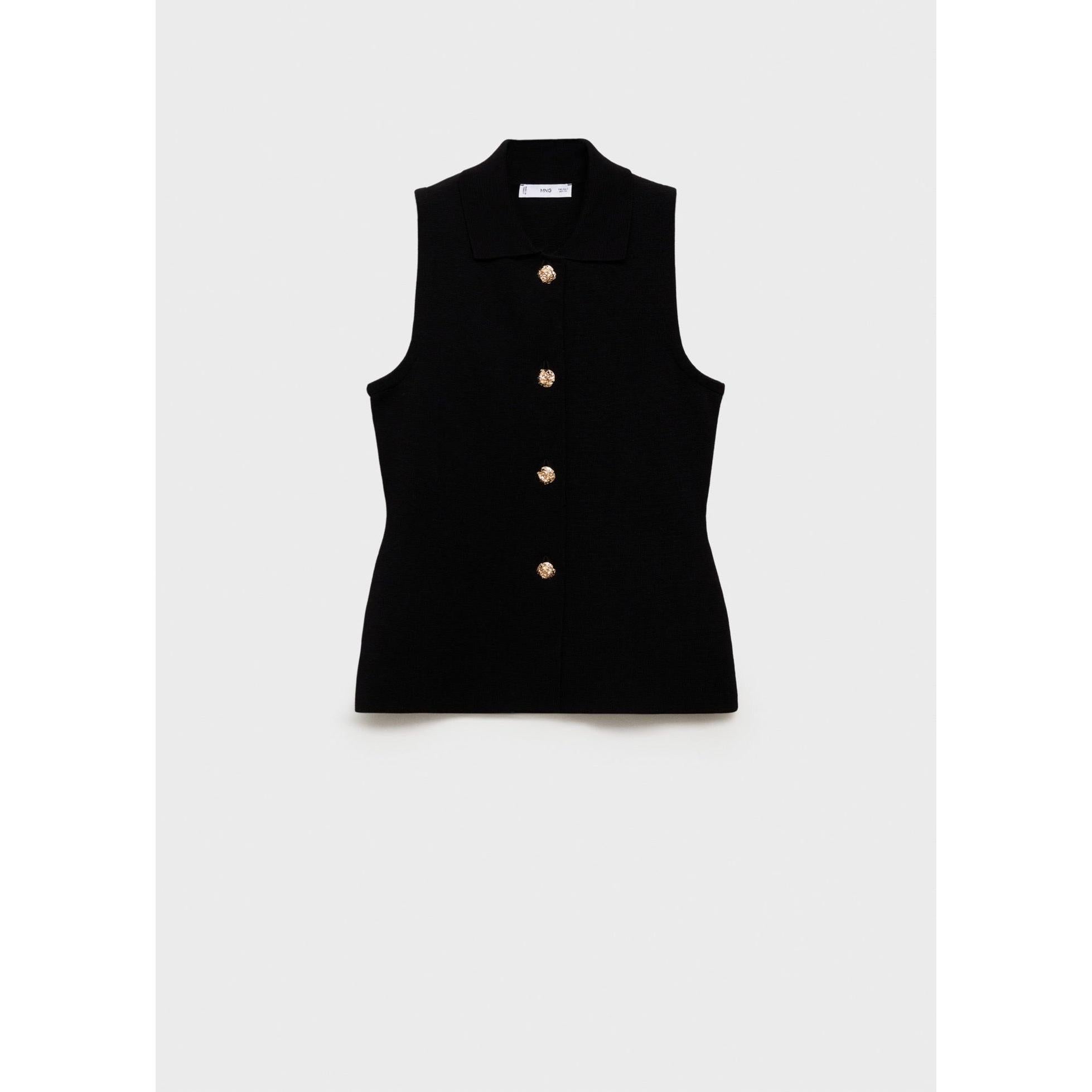 Gilet Maille Boutons Bijoux - Black