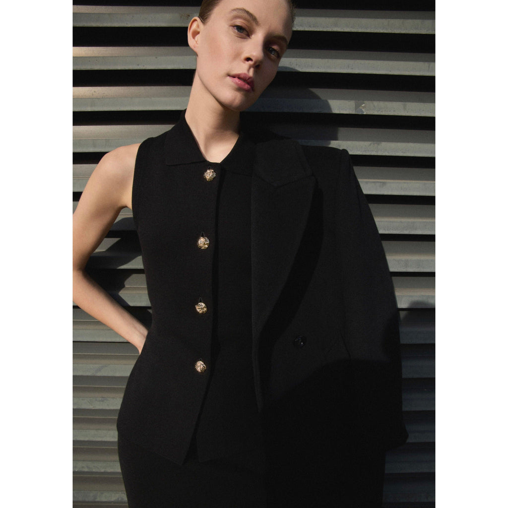 Gilet Maille Boutons Bijoux - Black