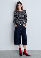 Camiseta de Rayas Cuello Barco - Dark Navy