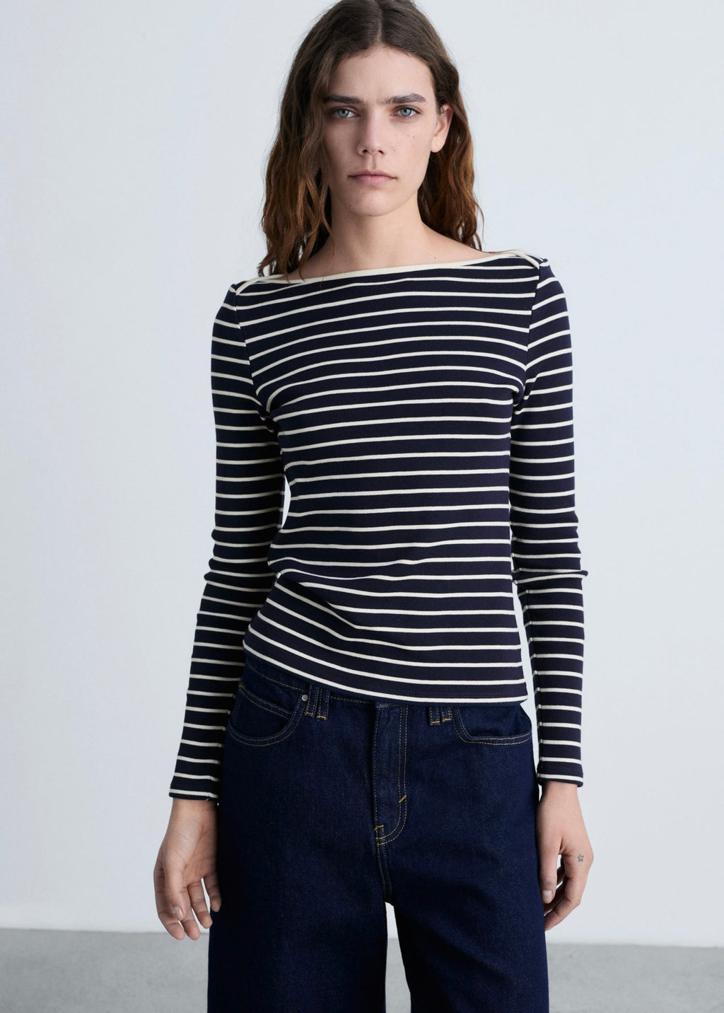 Camiseta de Rayas Cuello Barco - Dark Navy