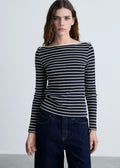 Camiseta de Rayas Cuello Barco - Dark Navy