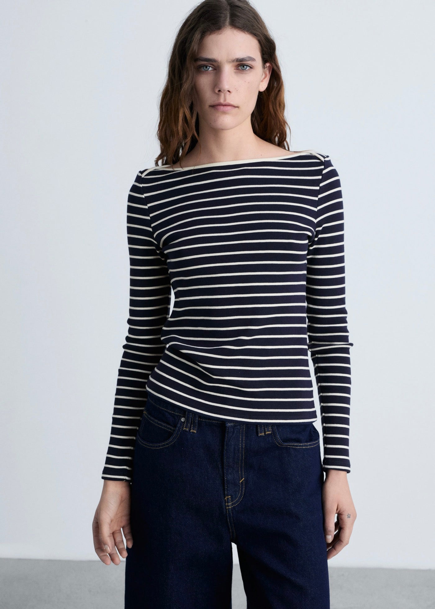 Camiseta de Rayas Cuello Barco - Dark Navy