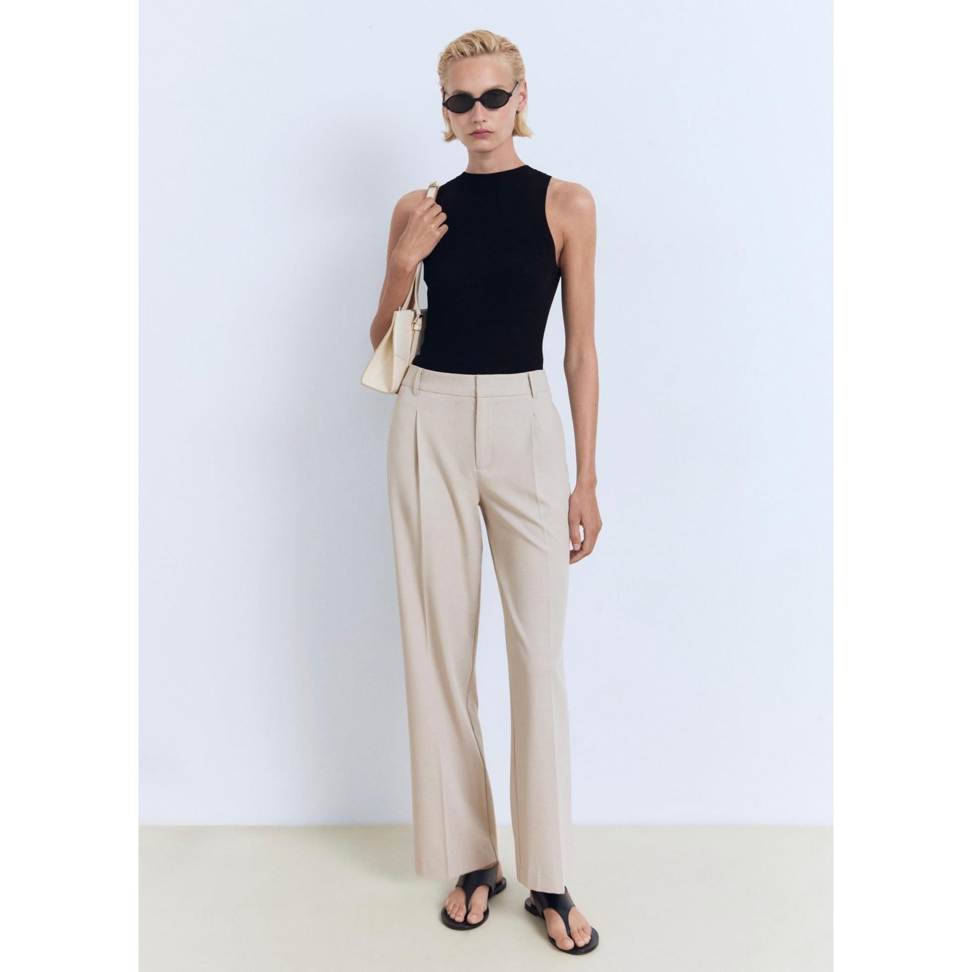 Pantalon Droit Pinces - Beige