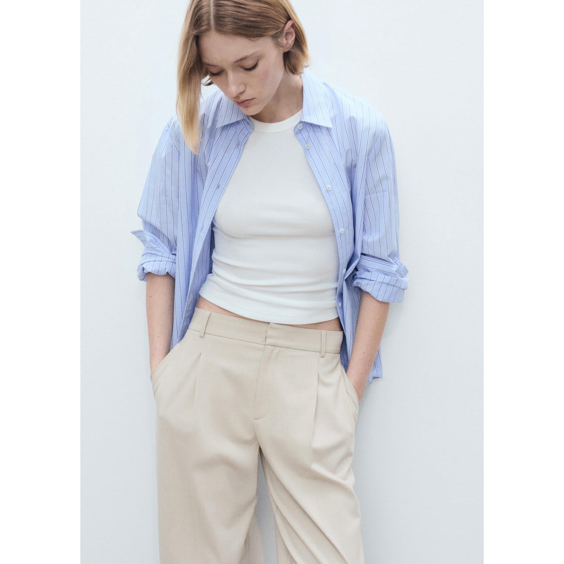 Pantalon Droit Pinces - Beige