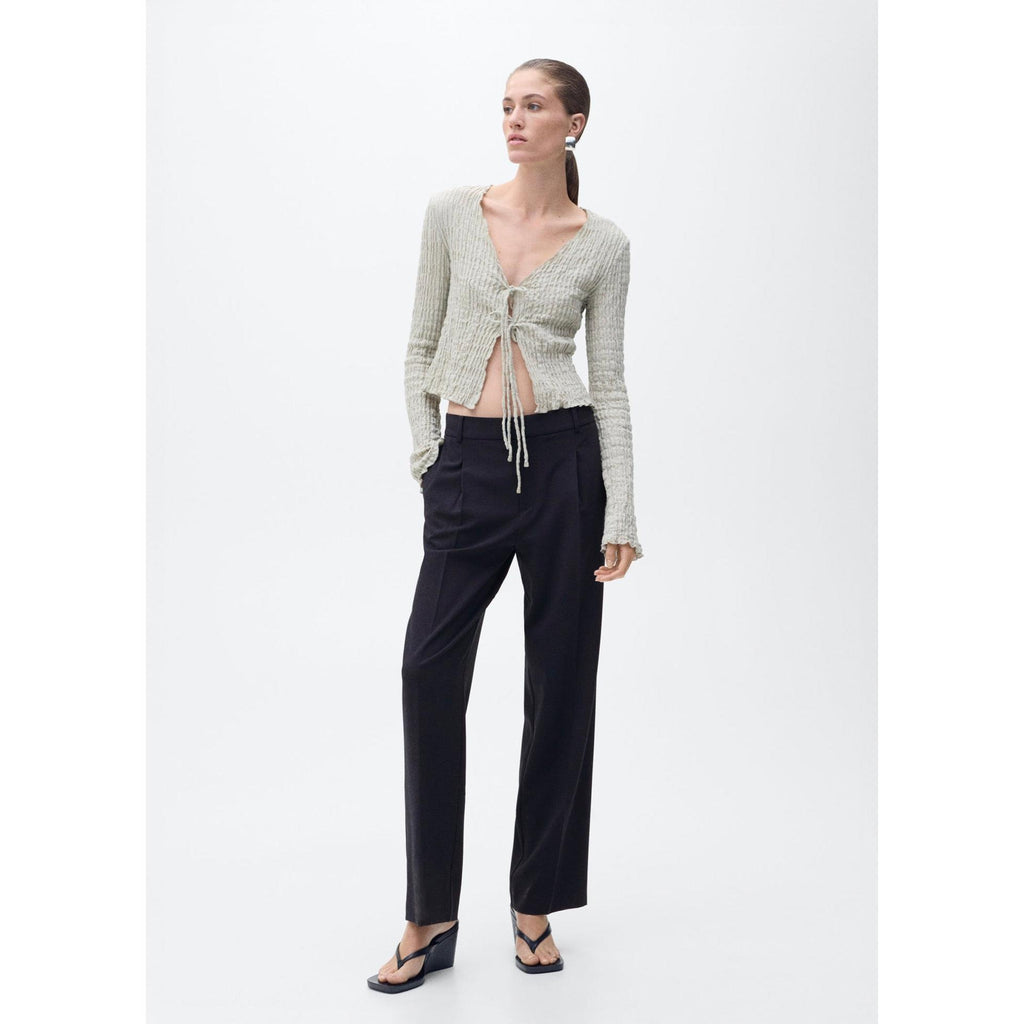 Straight Leg Pleated Trousers - Dark Navy
