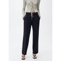 Straight Leg Pleated Trousers - Dark Navy