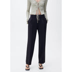 Straight Leg Pleated Trousers - Dark Navy