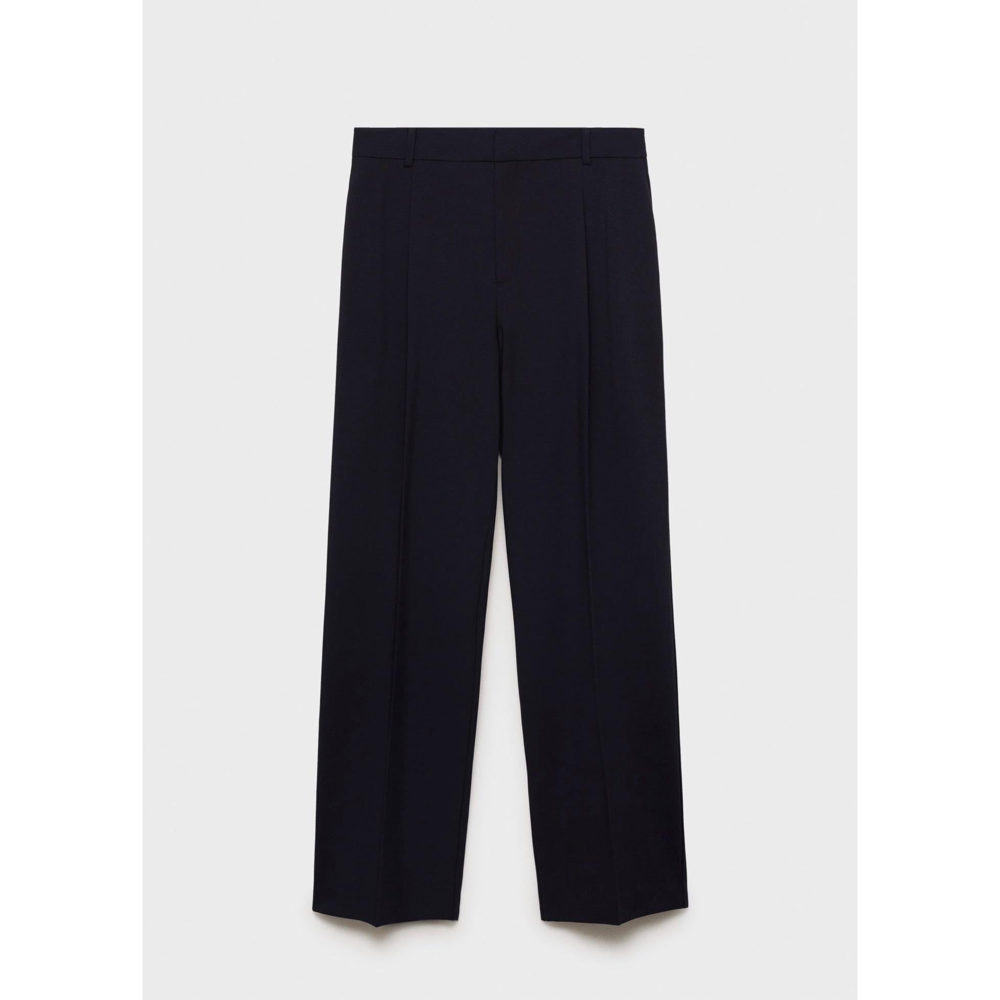 Straight Leg Pleated Trousers - Dark Navy