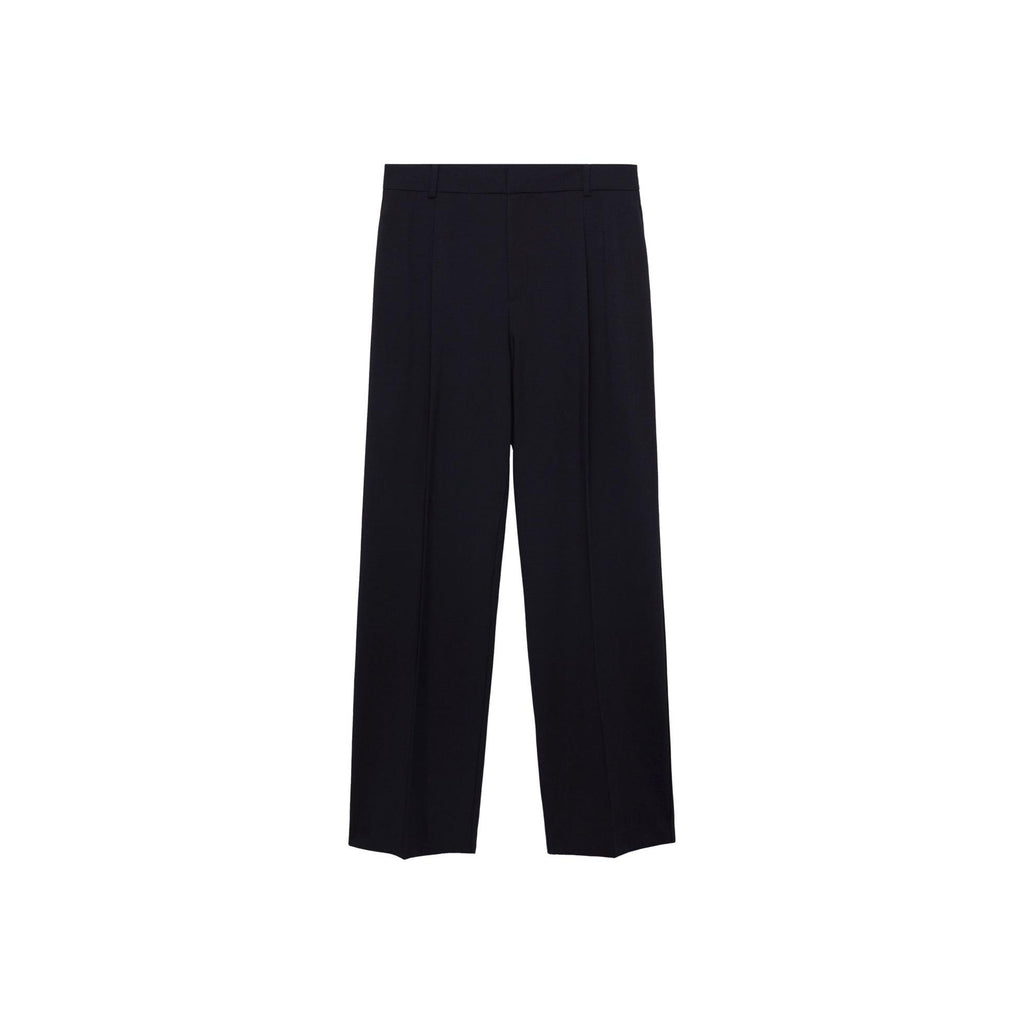 Straight Leg Pleated Trousers - Dark Navy