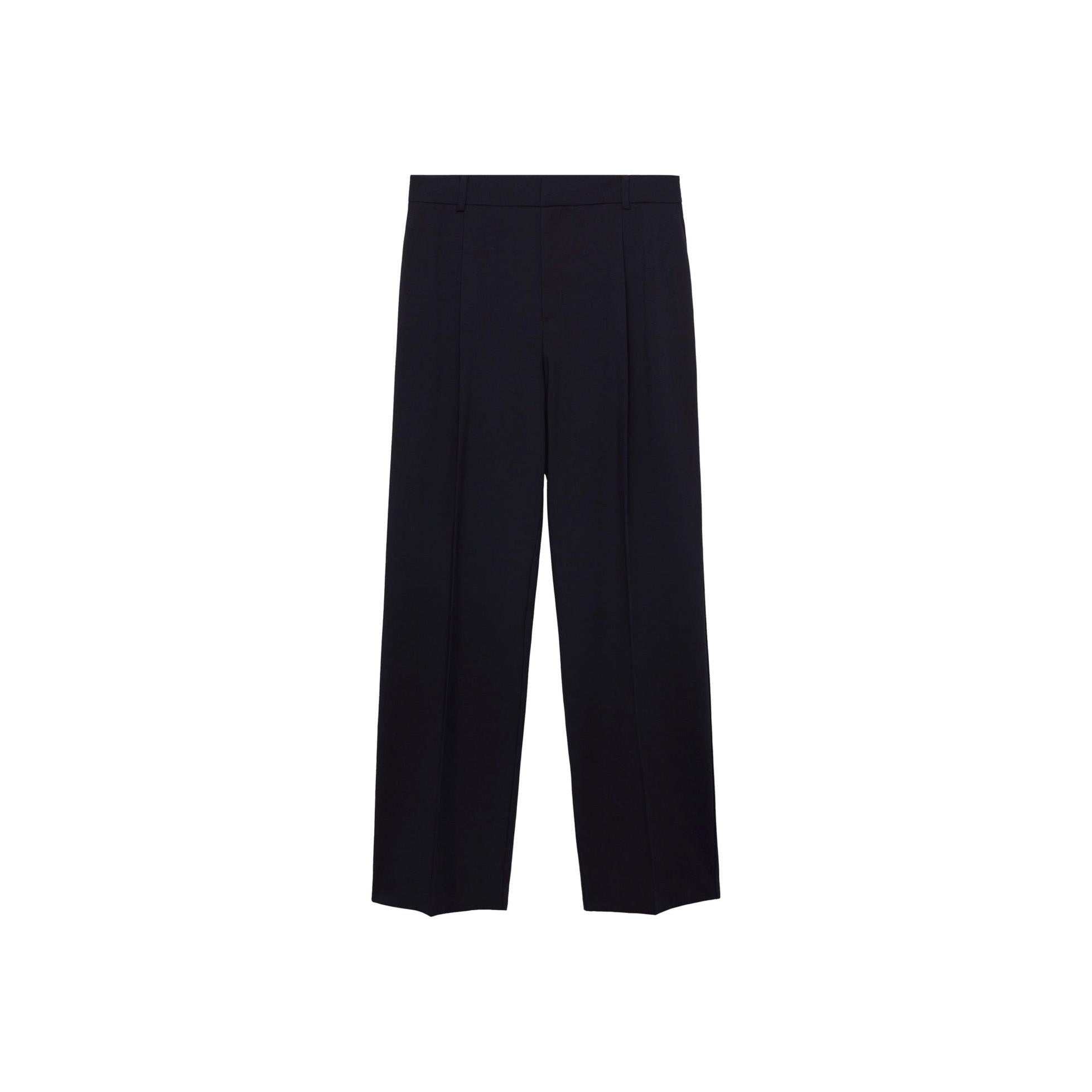 Straight Leg Pleated Trousers - Dark Navy