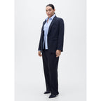Straight Leg Pleated Trousers - Dark Navy
