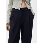 Straight Leg Pleated Trousers - Dark Navy