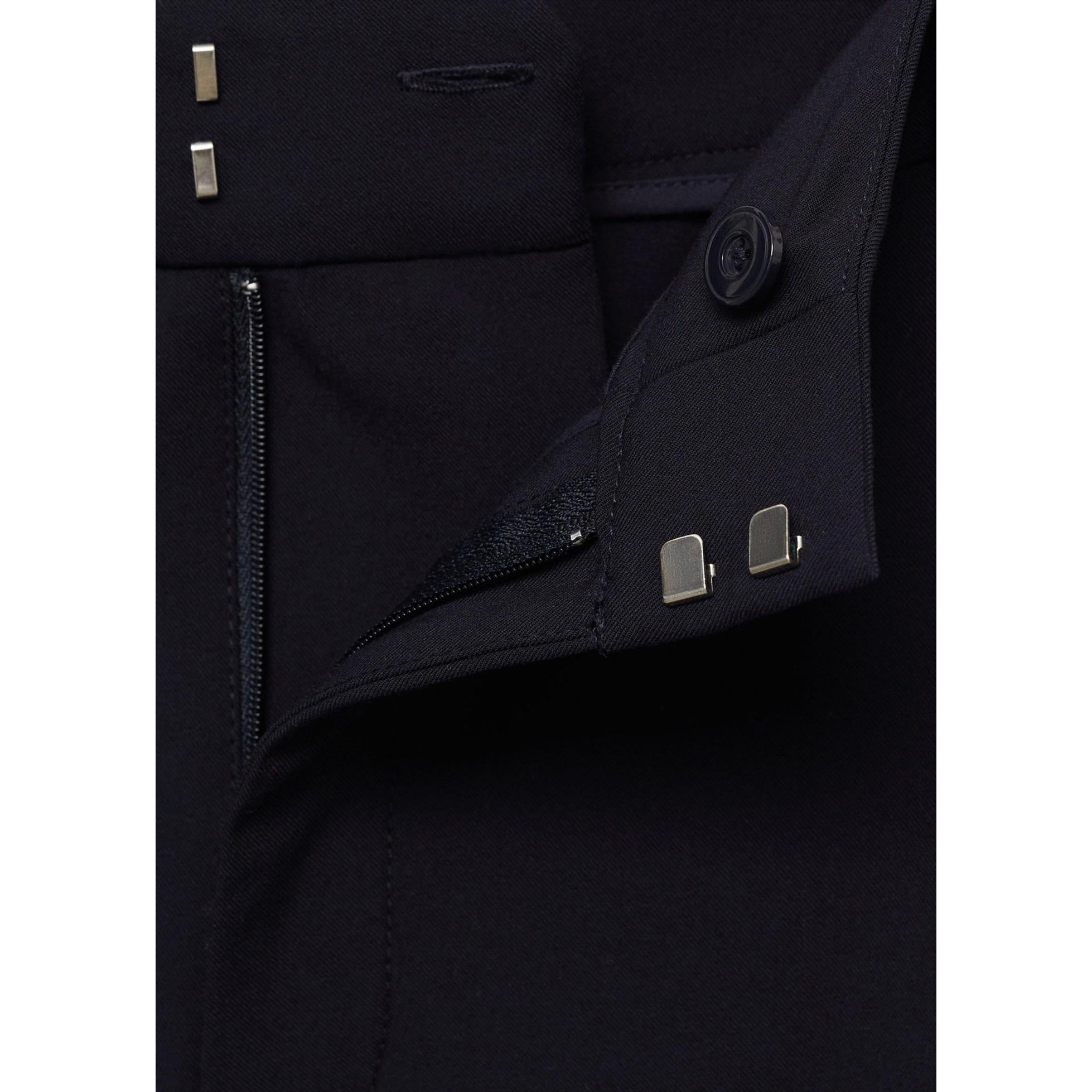Straight Leg Pleated Trousers - Dark Navy