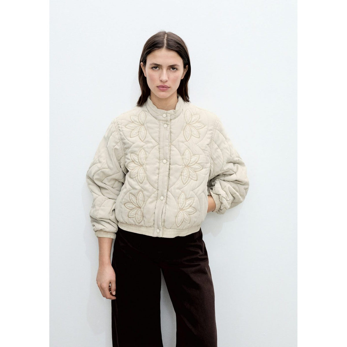 Veste Matelassée Broderie À Fleurs