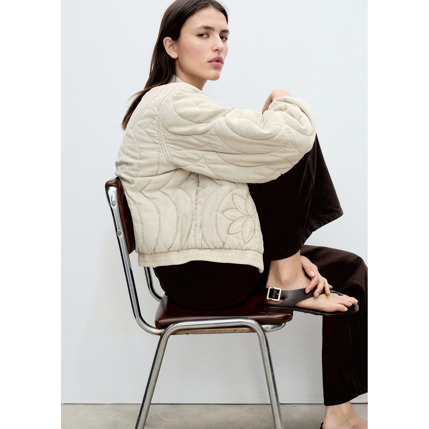 Veste Matelassée Broderie À Fleurs