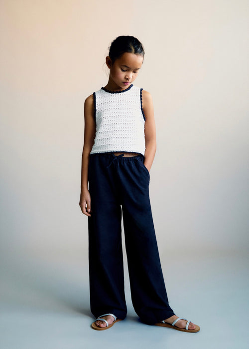 Pantalon En Mélange De Coton Et De Lin - Azul Marino - Fille