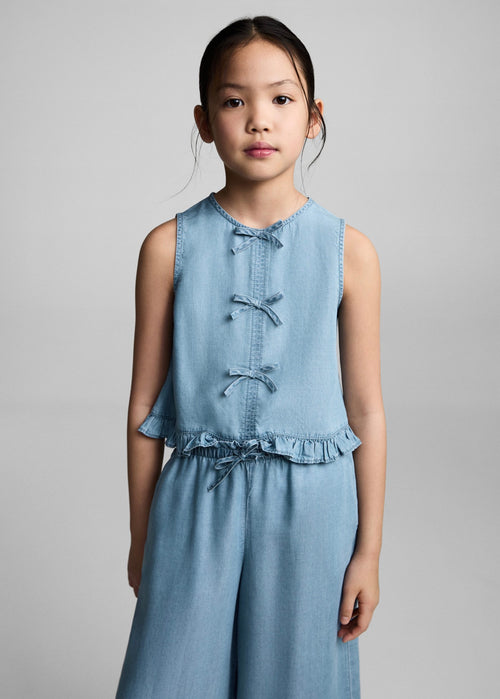 Pantalon Fluide À Coupe Droite Avec Nœud - Azul Medio - Fille