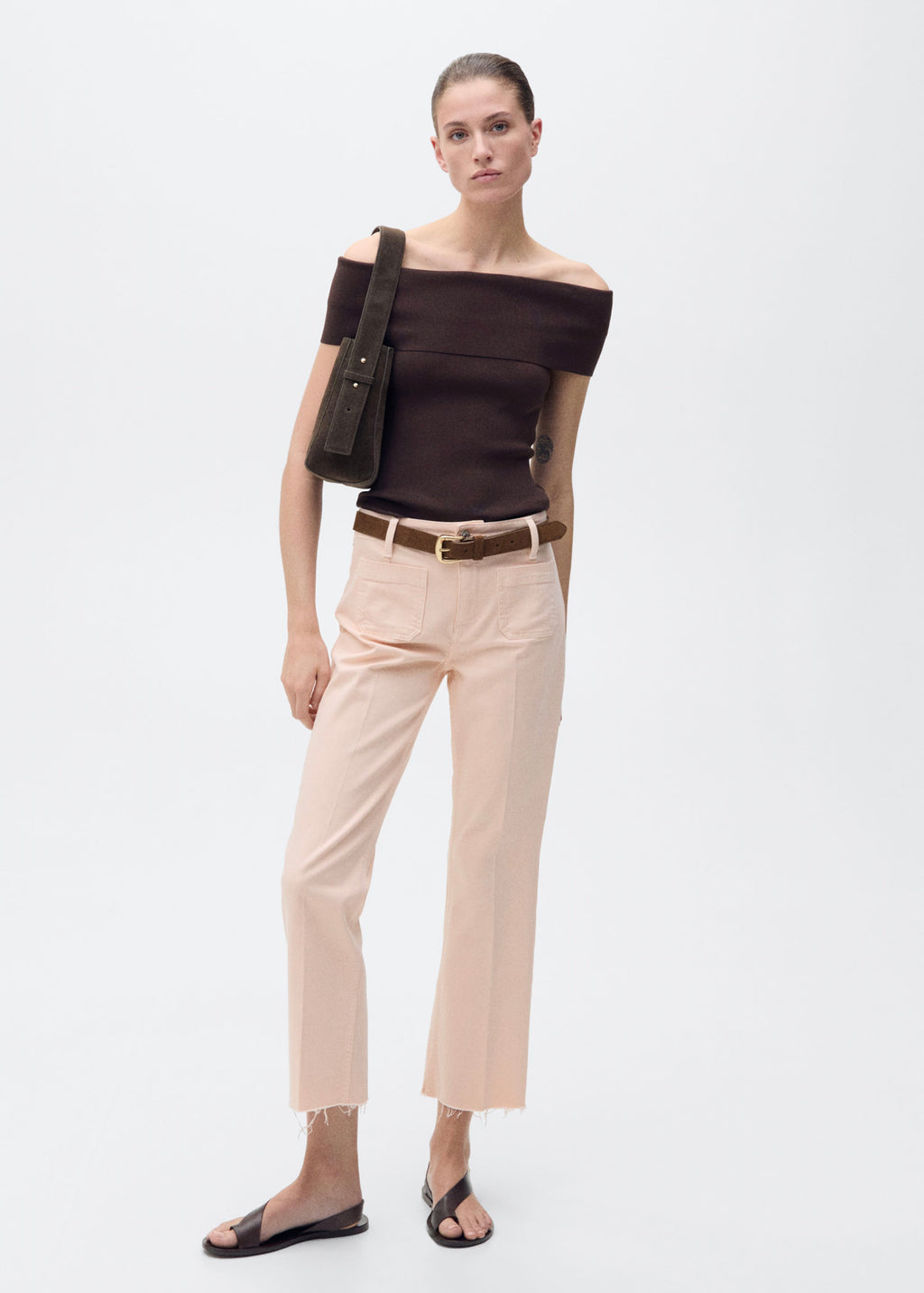 Jean Flare Crop Pockets - Pink