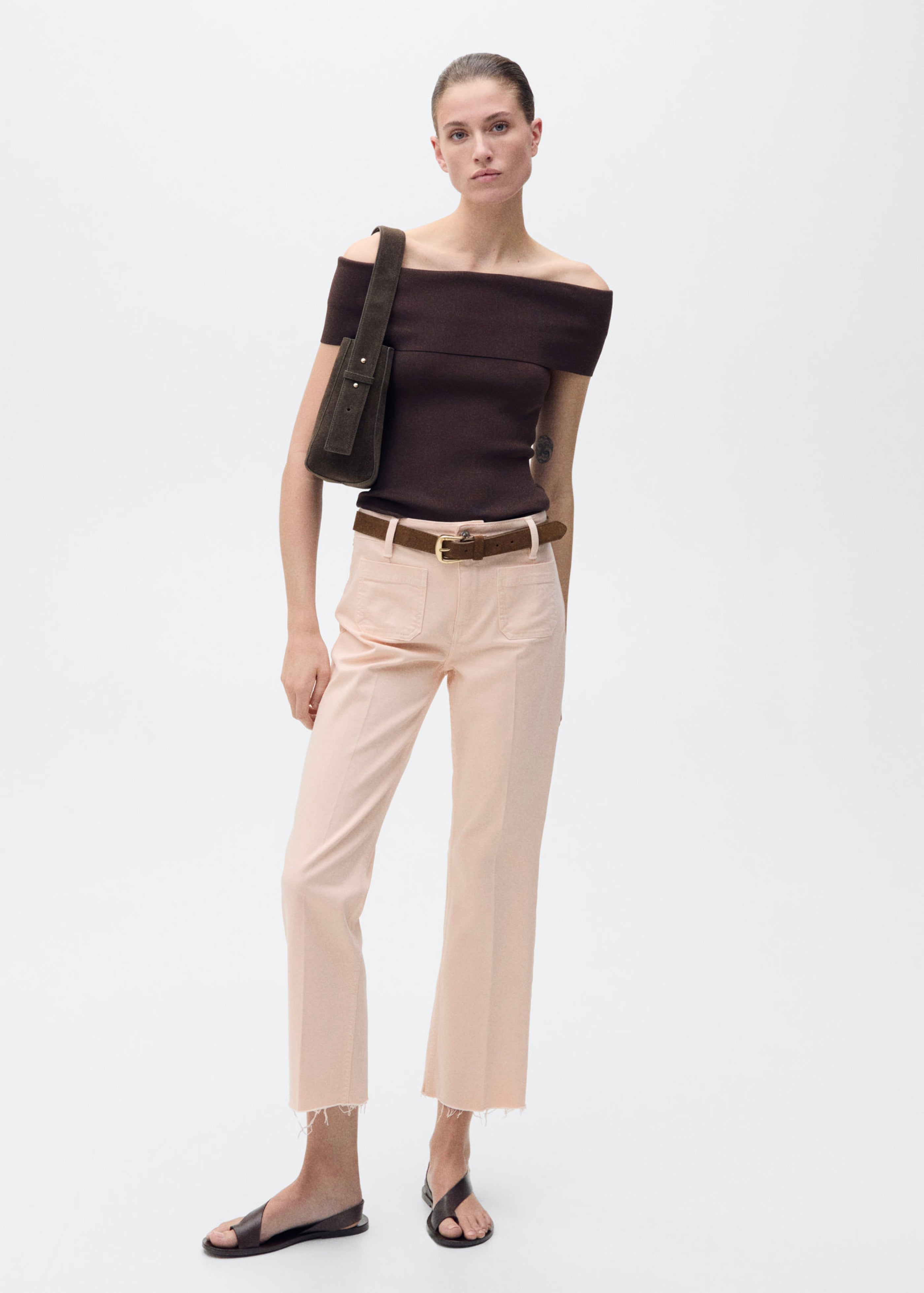 Jean Flare Crop Pockets - Pink