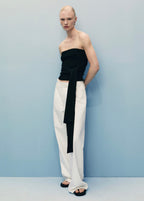 Pantalon En Denim Wideleg Taille Effilochée - Off White