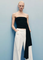 Pantalon En Denim Wideleg Taille Effilochée - Off White
