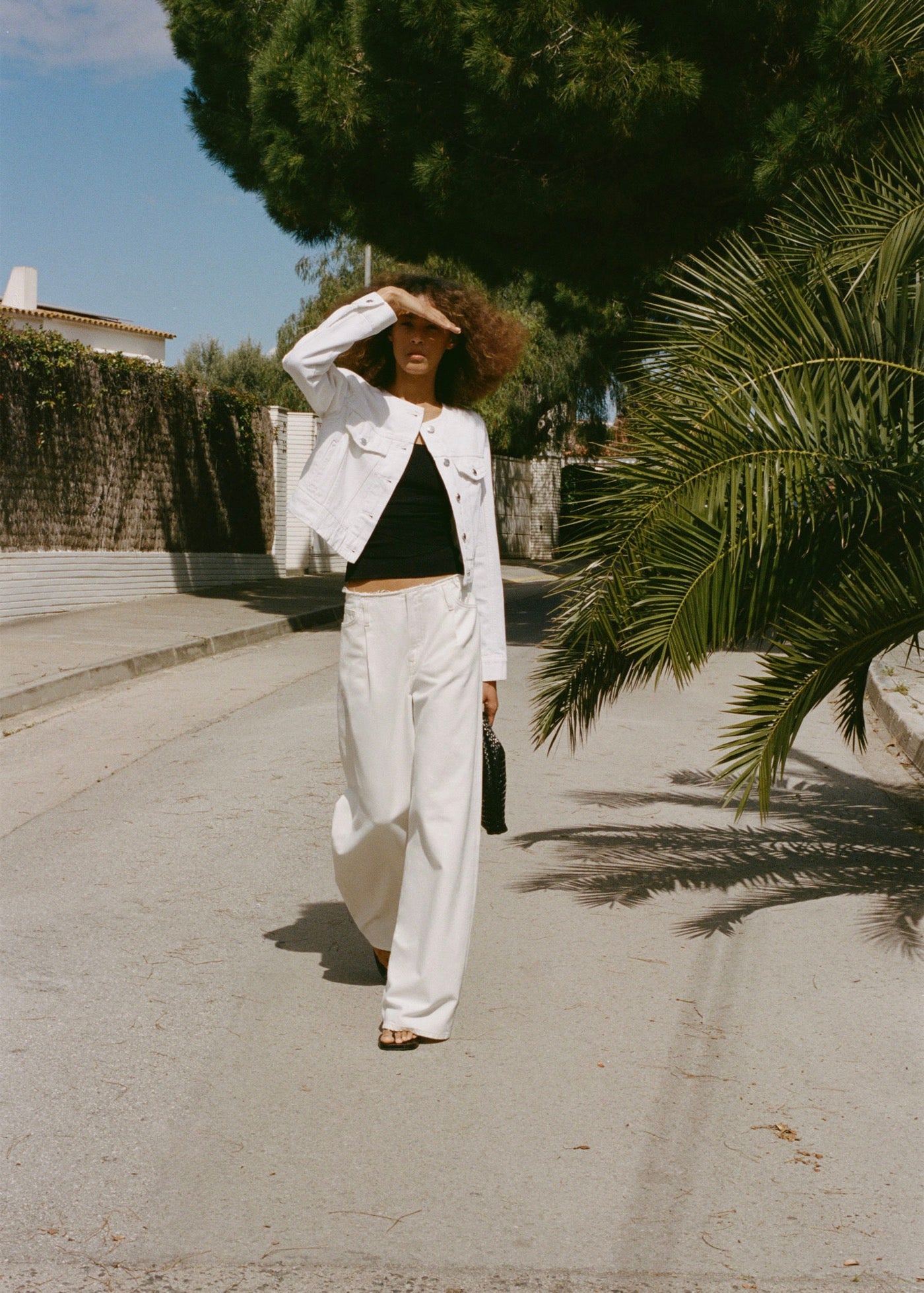 Pantalon En Denim Wideleg Taille Effilochée - Off White