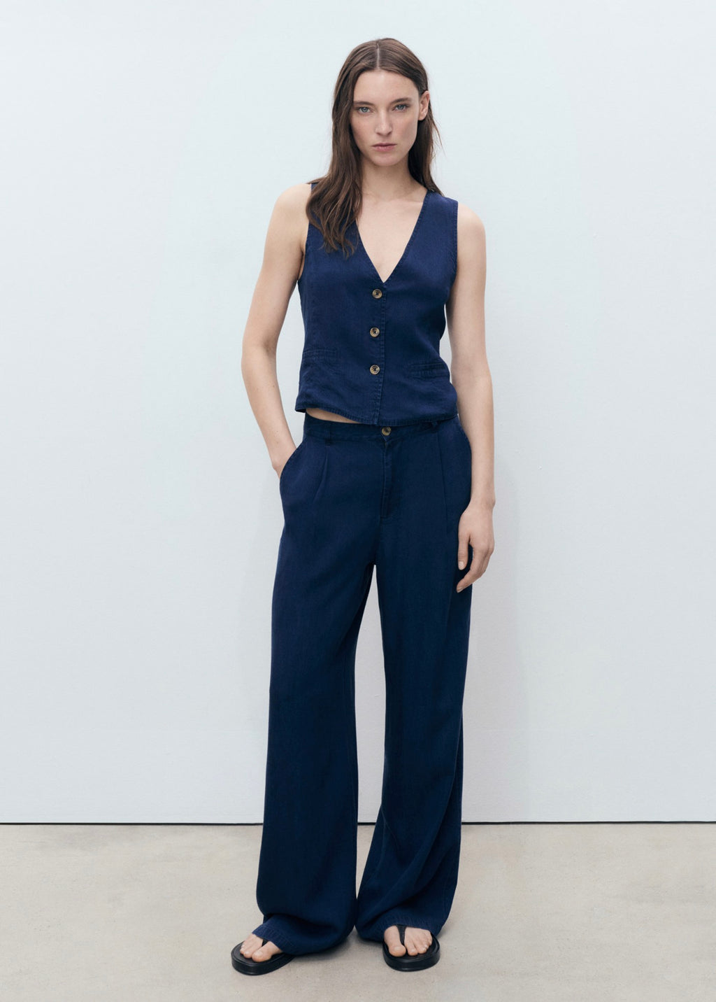 Lyocell Denim Effect Vest - Dark Blue