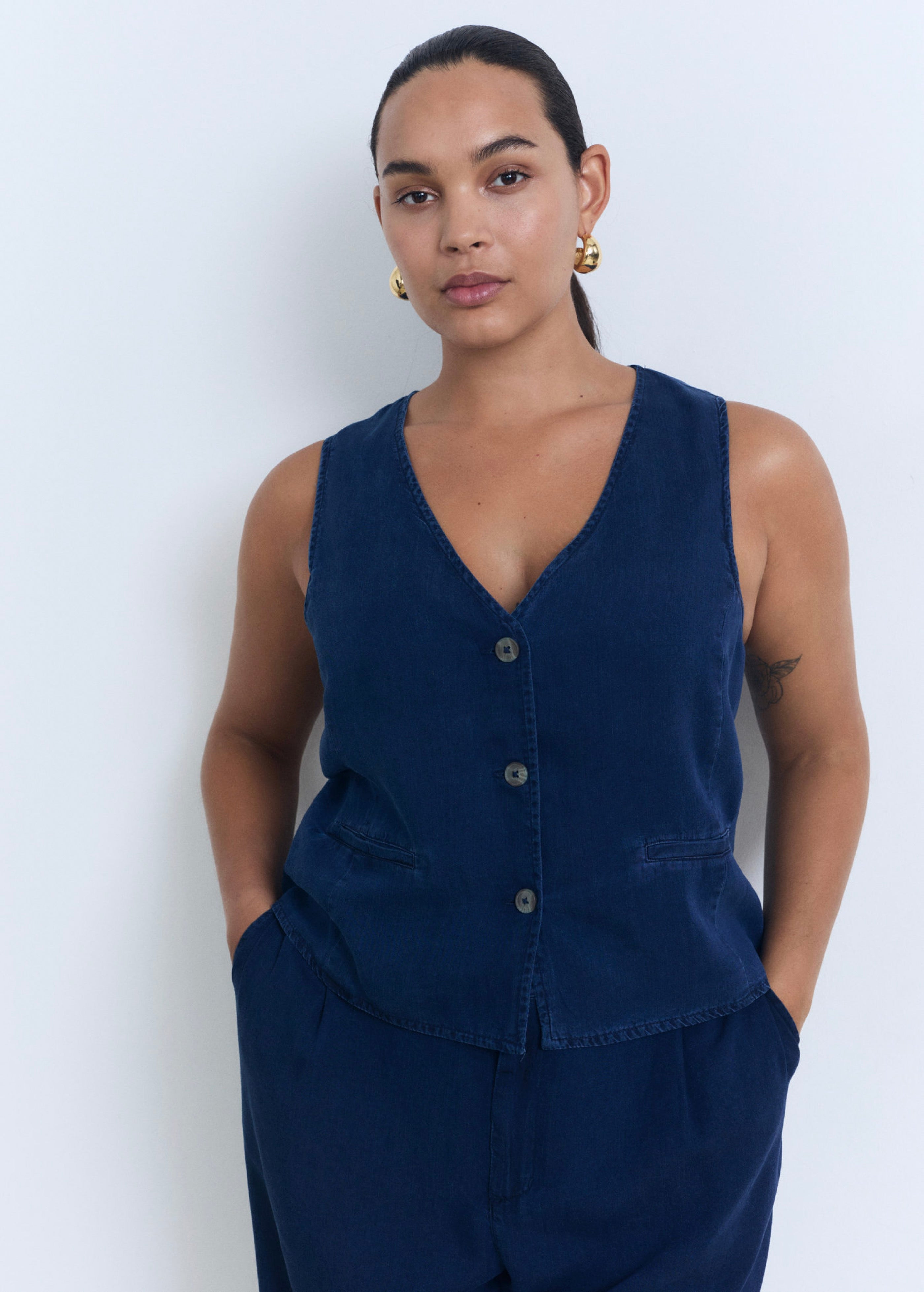 Lyocell Denim Effect Vest - Dark Blue