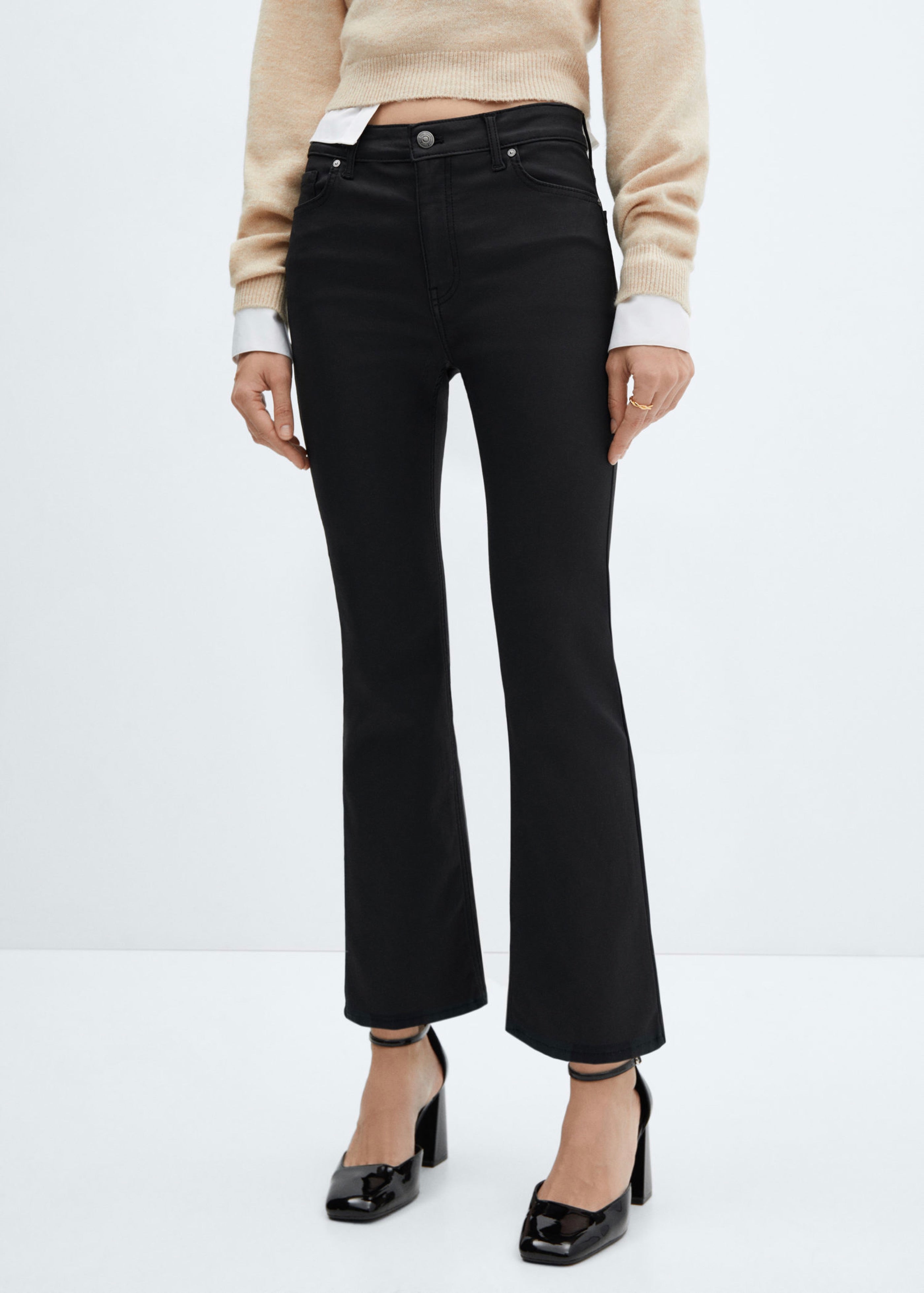 Pantalón Vaquero Flare Crop Encerado - Black