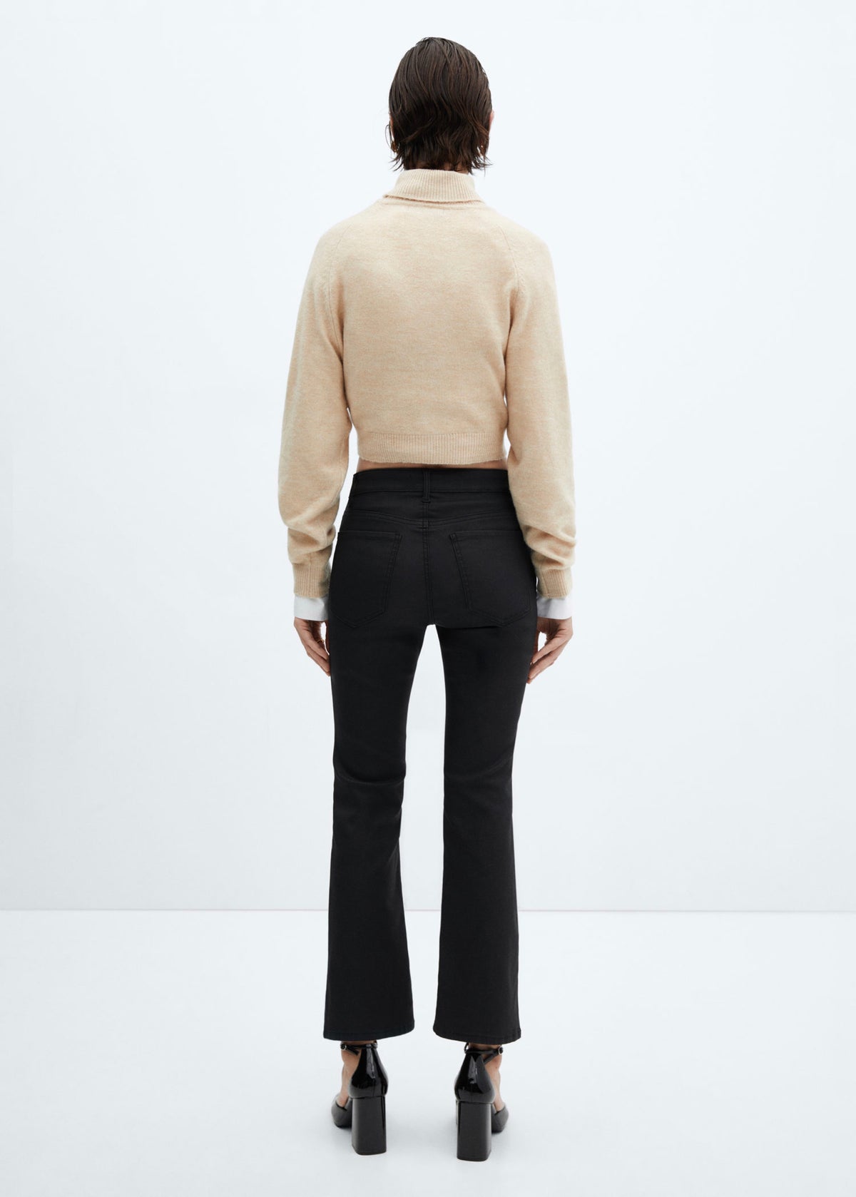 Pantalón Vaquero Flare Crop Encerado - Black