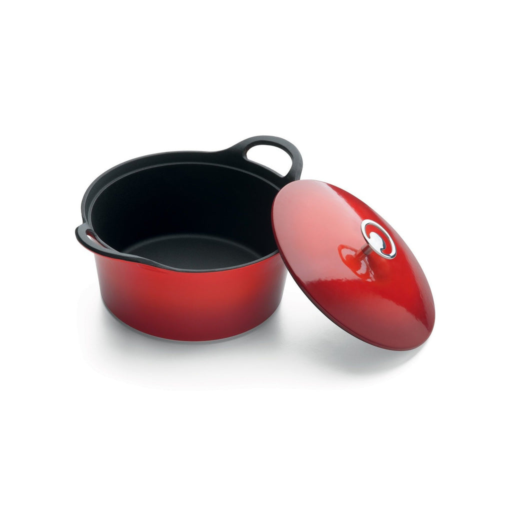 Volcan - Cocotte Ronde Fonte Avec Couvercle - 2 Tailles - Rouge