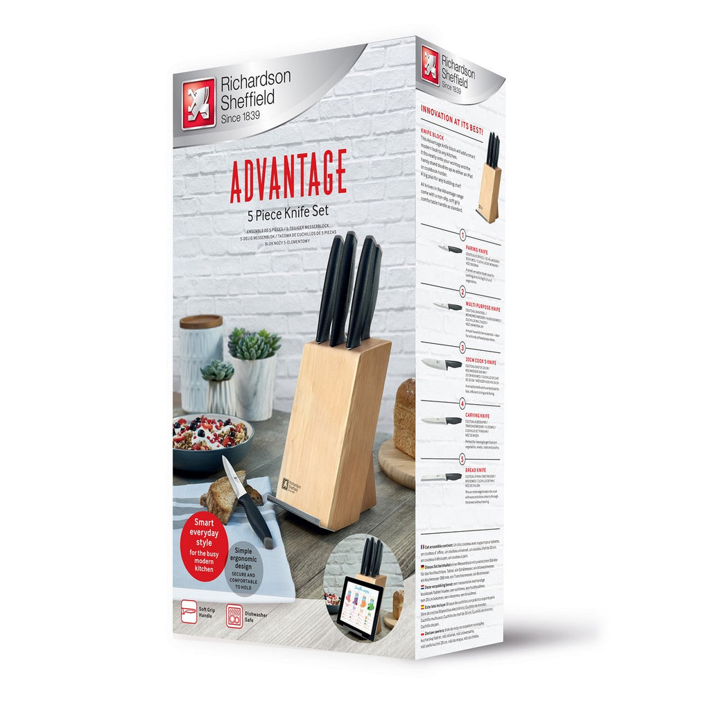Advantage - Bloc 5 Pièces Lames Inox Avec Porte Tablette - Bois Naturel