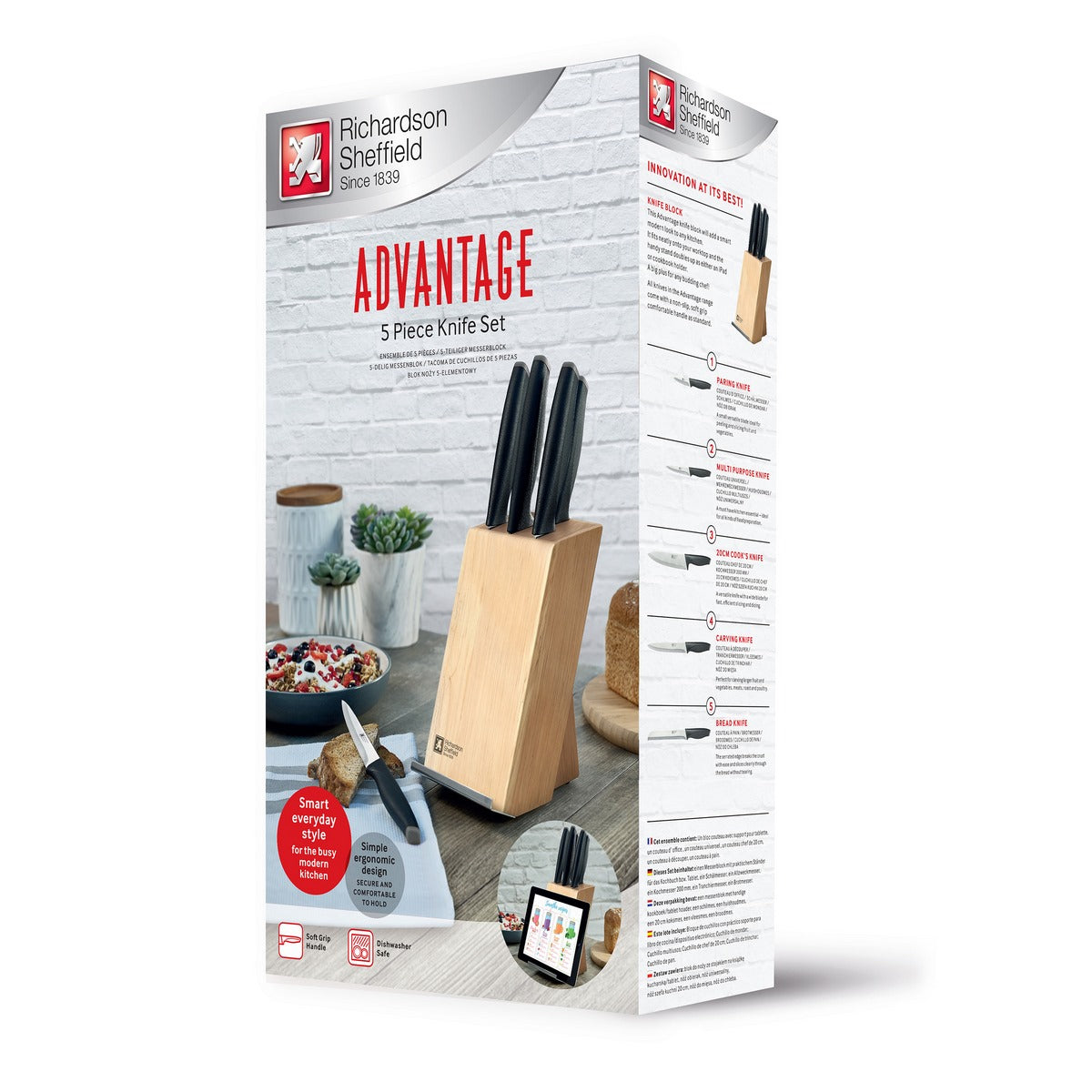 Advantage - Bloc 5 Pièces Lames Inox Avec Porte Tablette - Bois Naturel