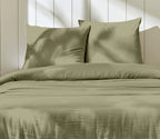 Ozen - Parure De Lit Complète - 100% Gaze De Coton - Vert De Gris
