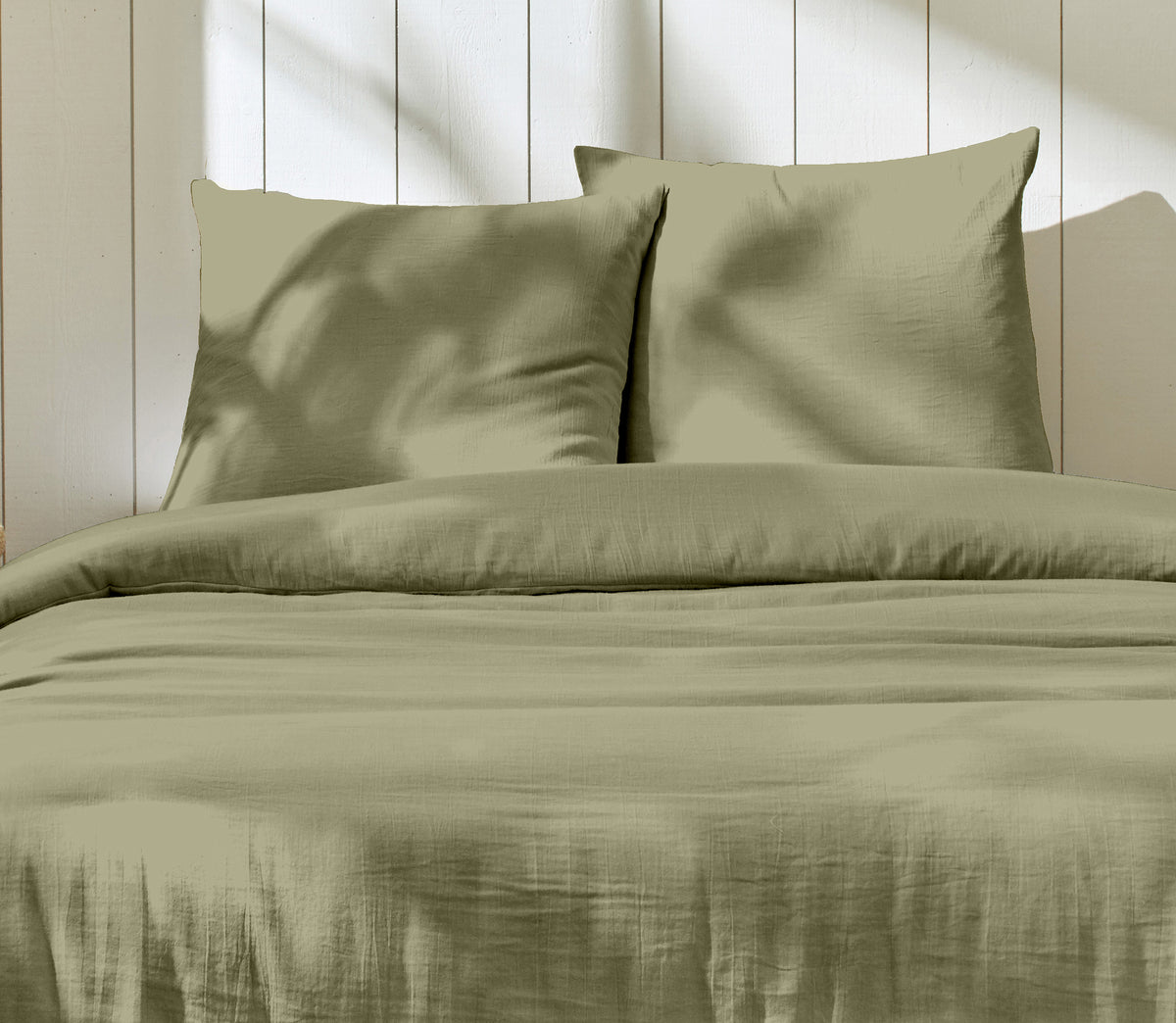 Ozen - Parure De Lit Complète - 100% Gaze De Coton - Vert De Gris