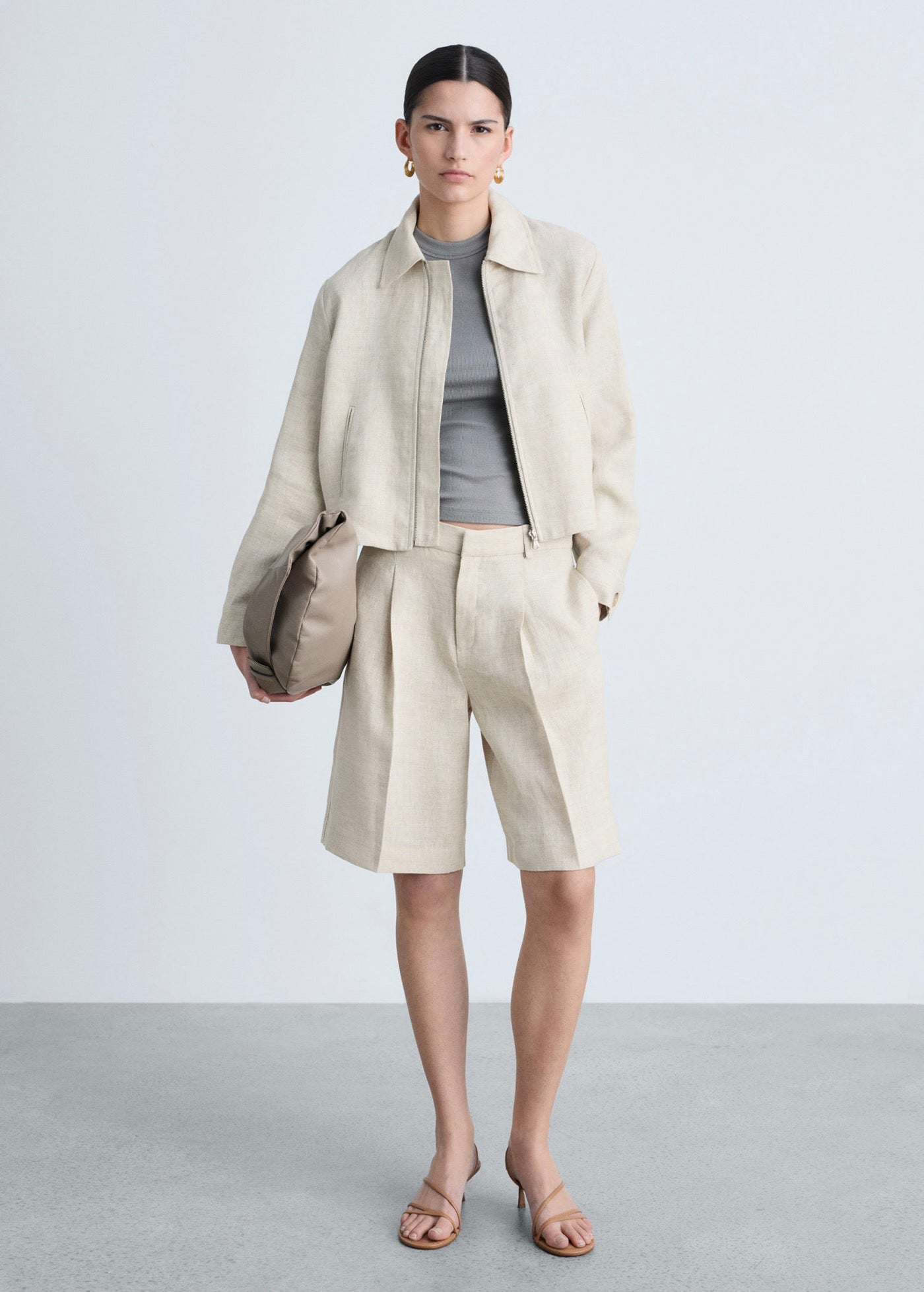Veste 100% Lin Fermeture Éclair - Light/Pastel Grey