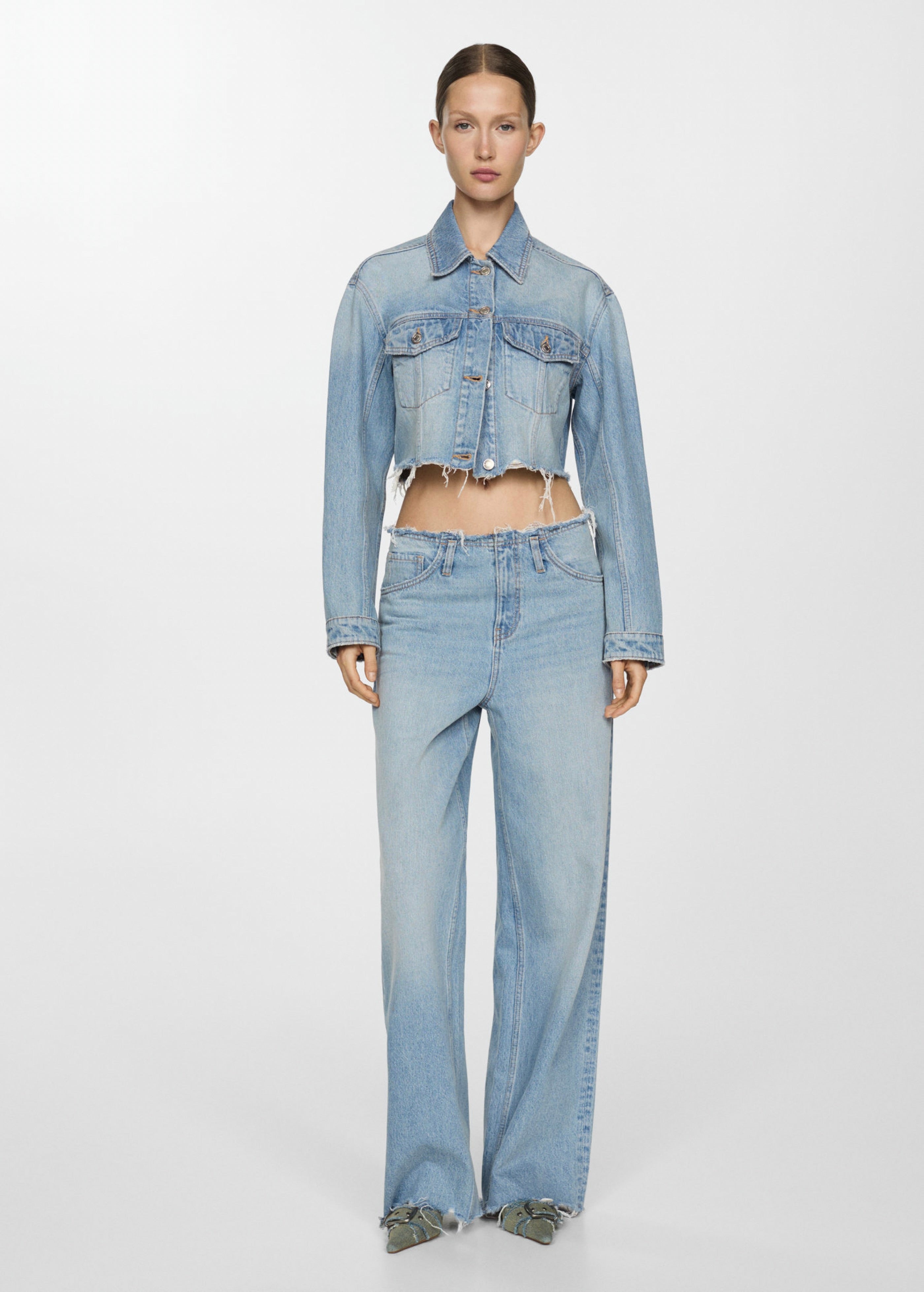 Blouson En Jean Bas Effiloché - Medium Blue