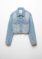 Blouson En Jean Bas Effiloché - Medium Blue