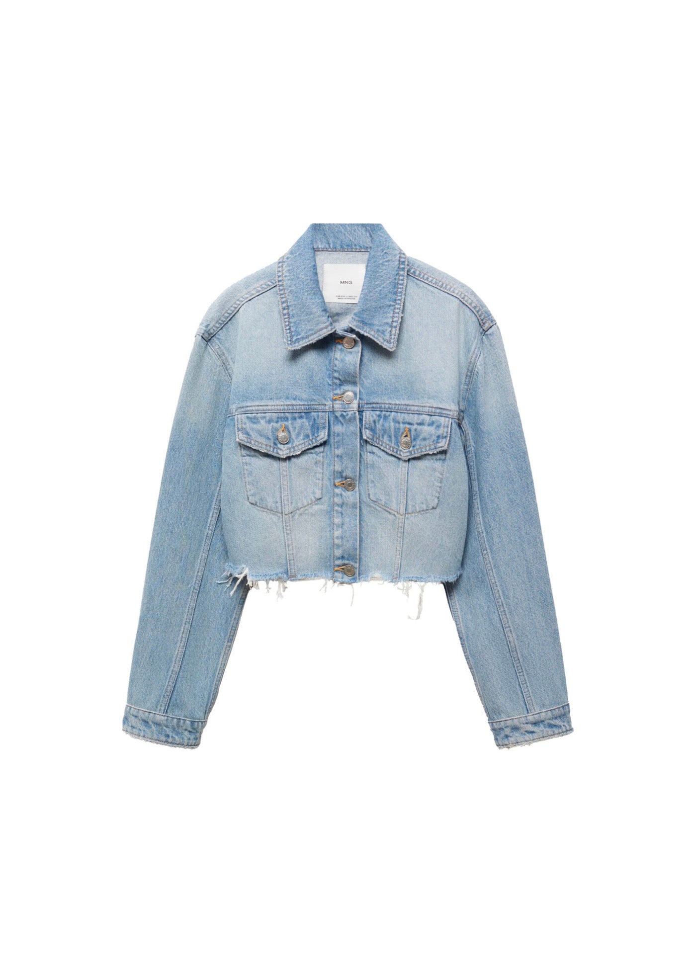 Blouson En Jean Bas Effiloché - Medium Blue