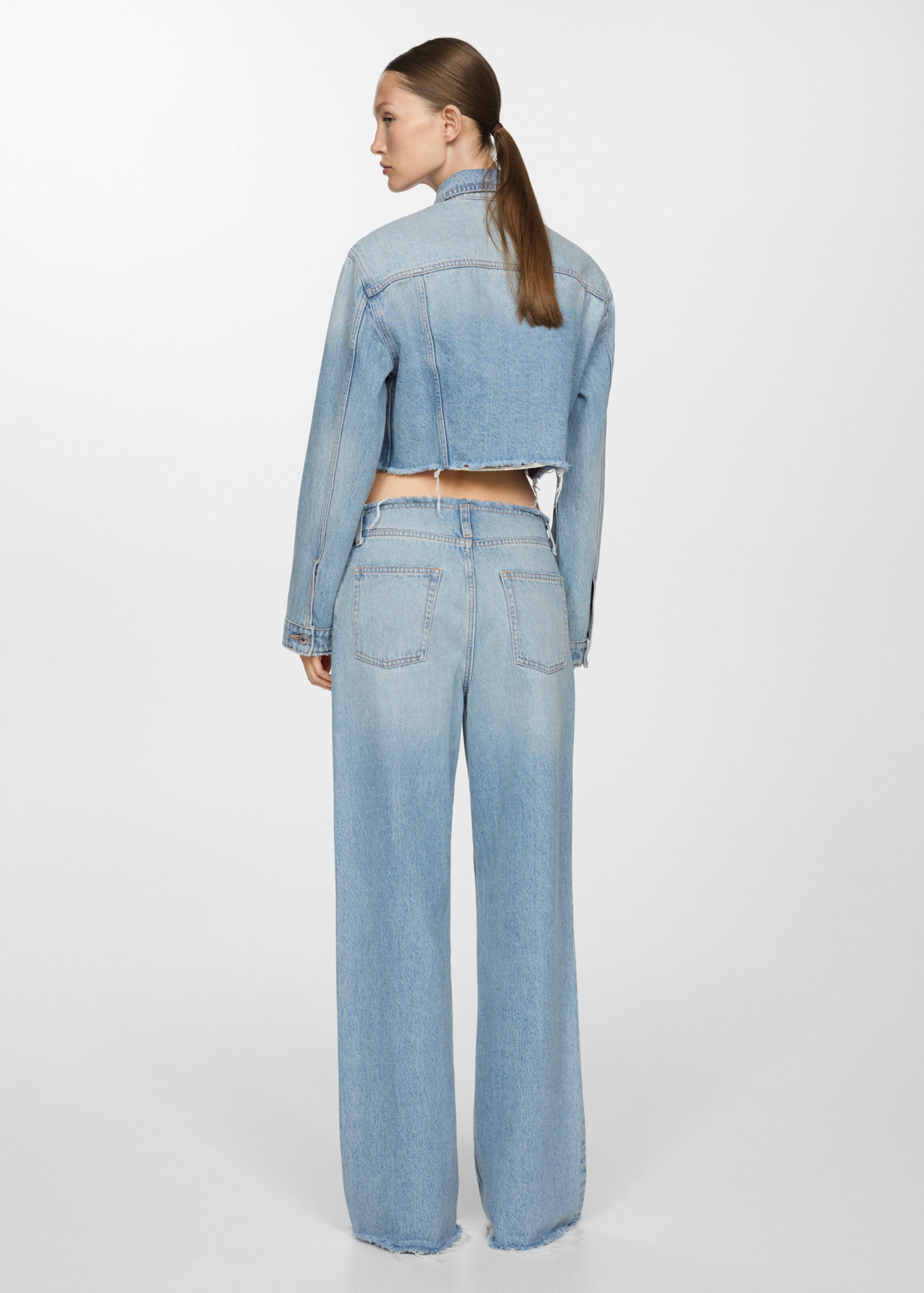Blouson En Jean Bas Effiloché - Medium Blue