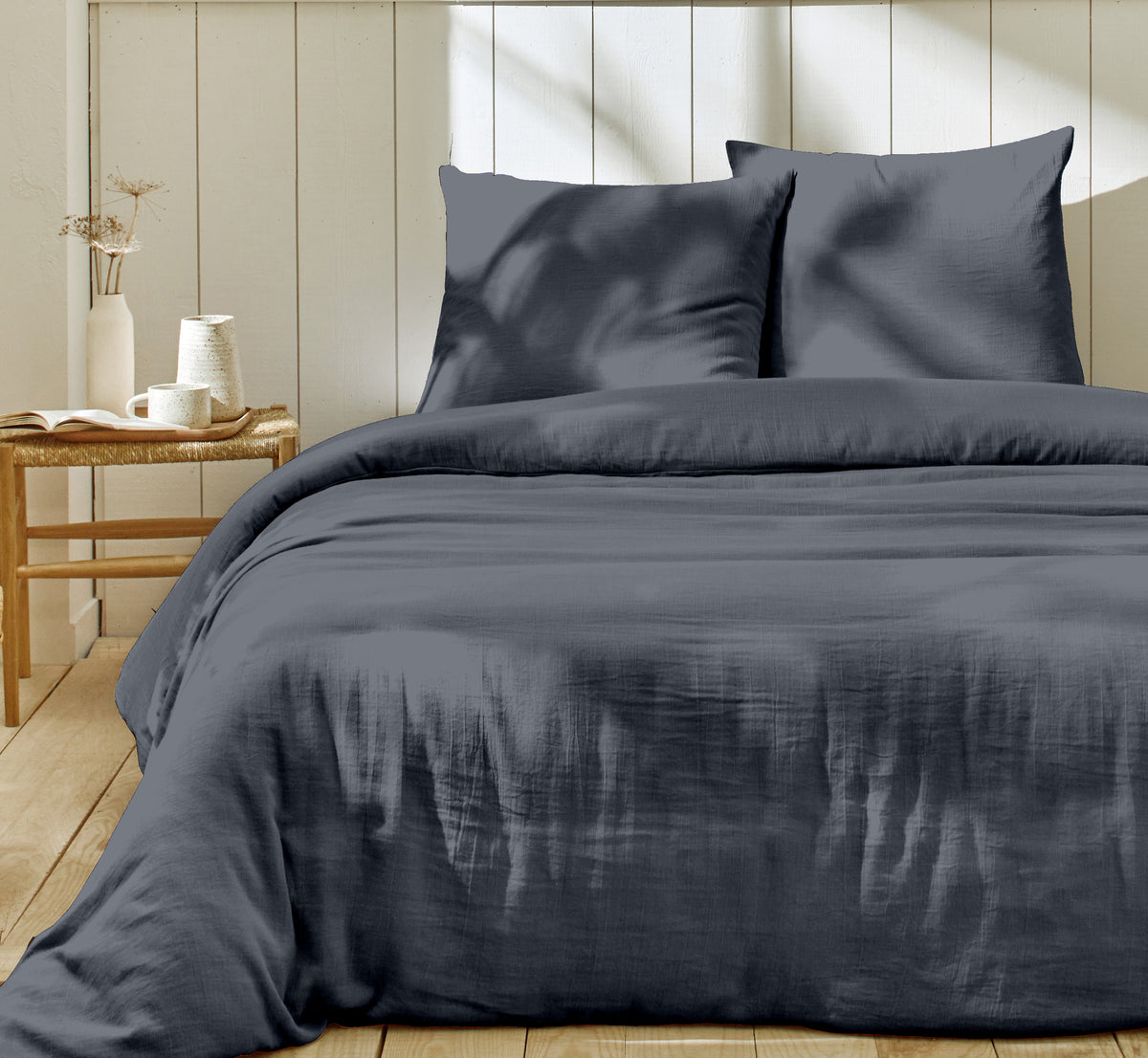 Ozen - Set Copripiumino Completo - 100% Garza Di Cotone - Blu Jeans