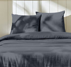 Ozen - Set Copripiumino Completo - 100% Garza Di Cotone - Blu Jeans