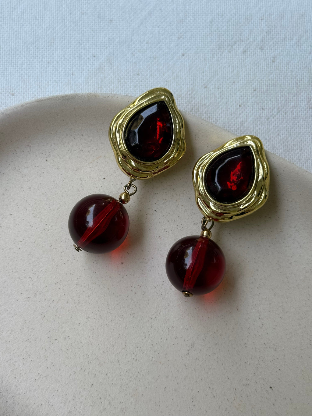 Boucles D’Oreilles Vintage - Gouttes Grenat