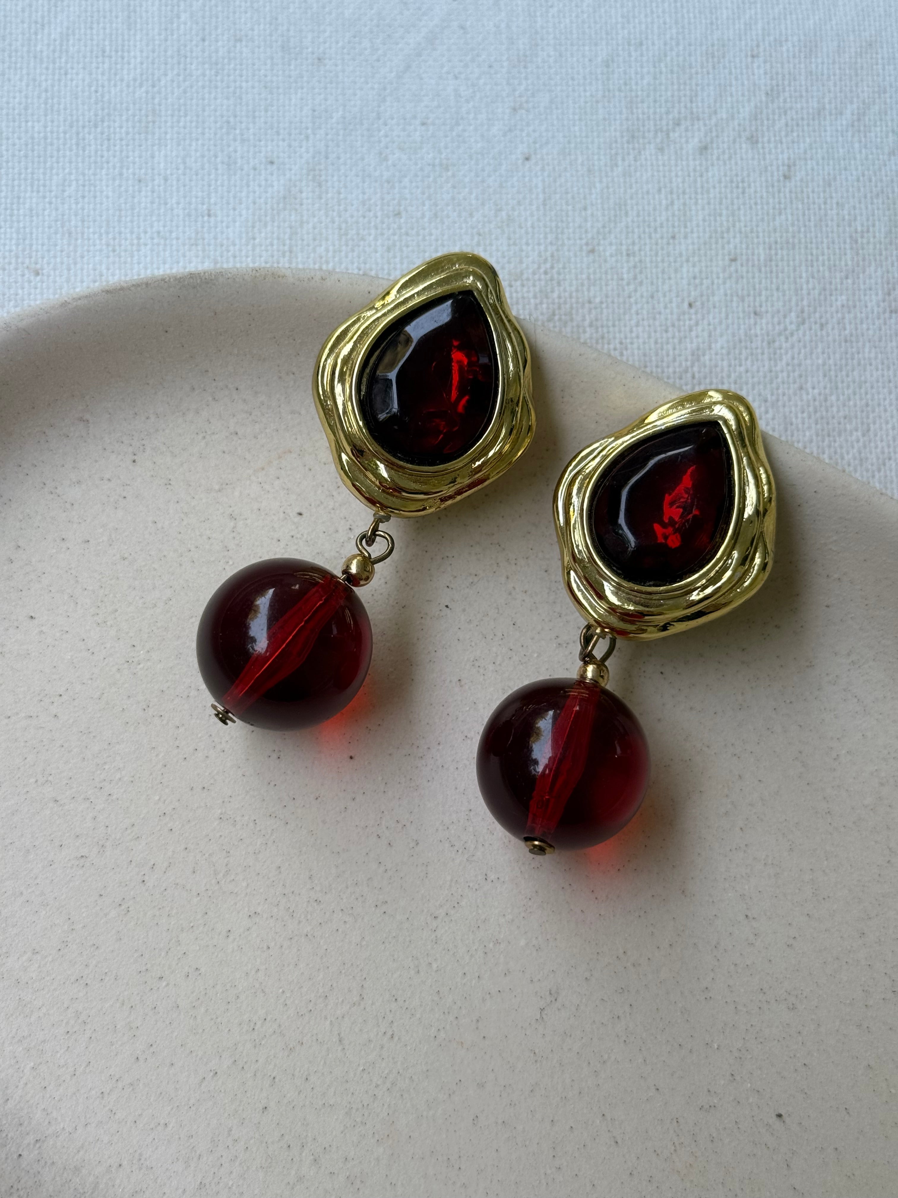 Boucles D’Oreilles Vintage - Gouttes Grenat