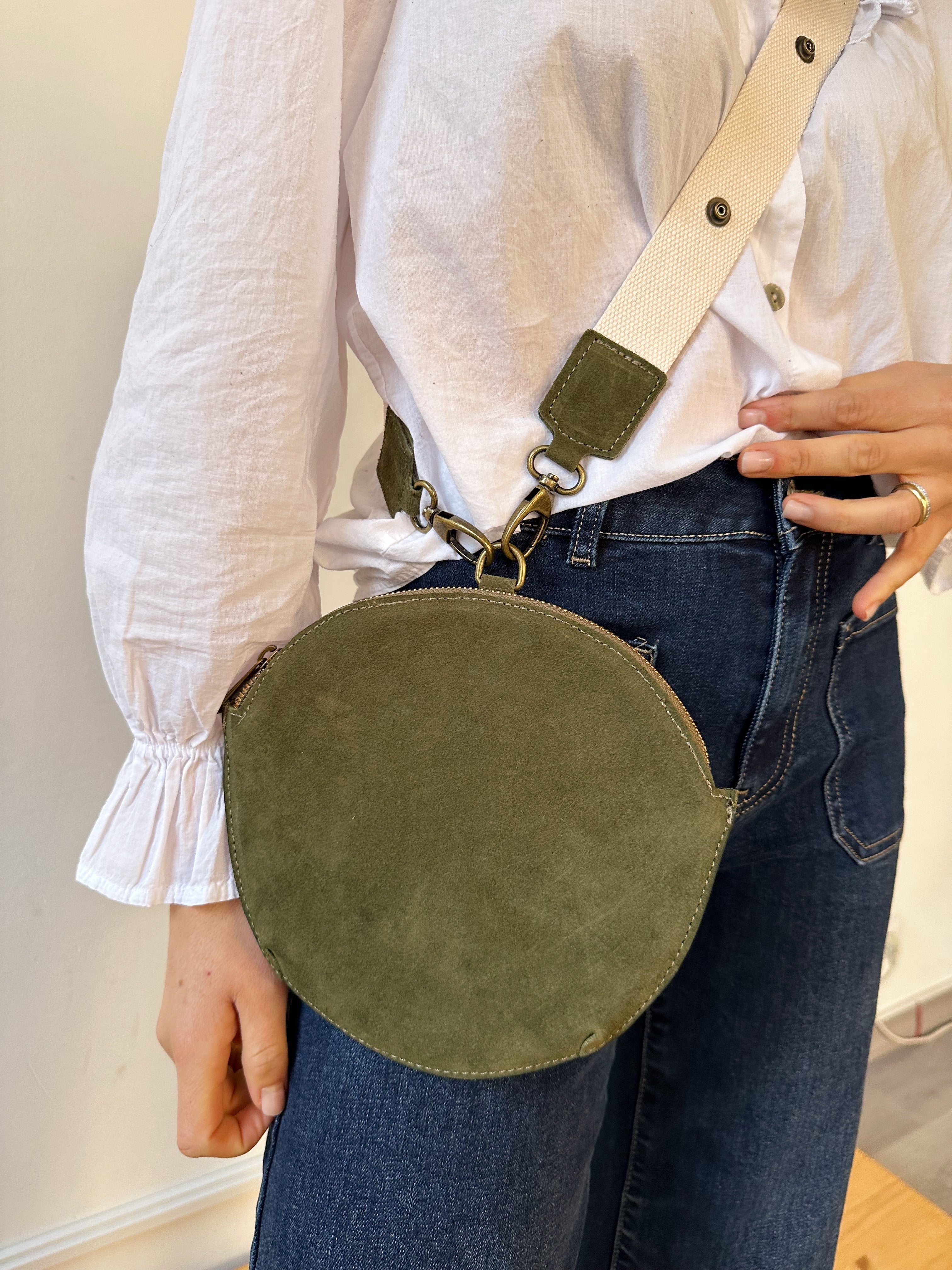 Macarena Shoulder Bag In Khaki Suede