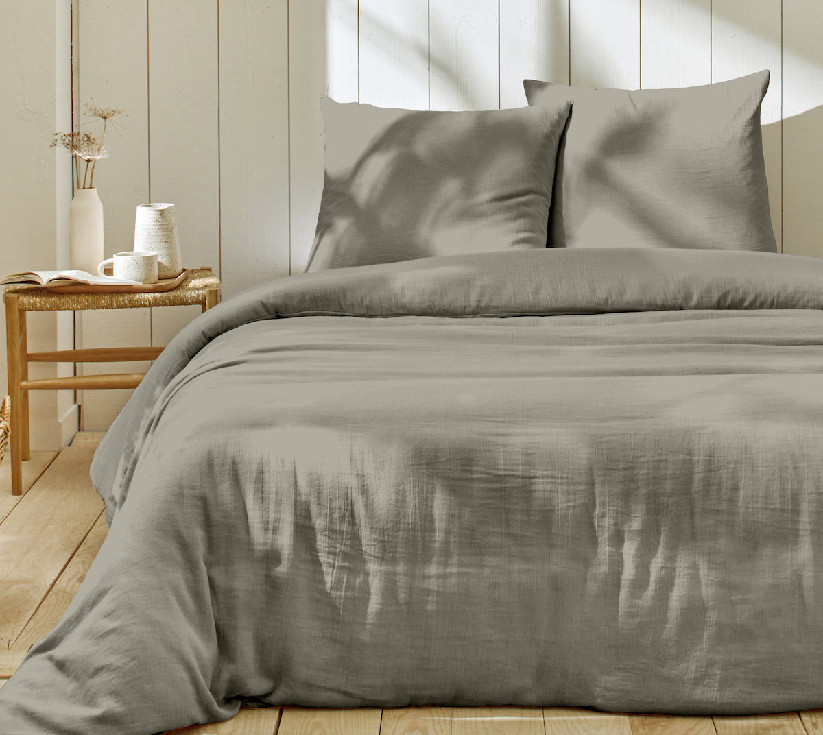 Ozen - Parure Da Letto Completa - 100% Garza Di Cotone - Grigio Ciottolo