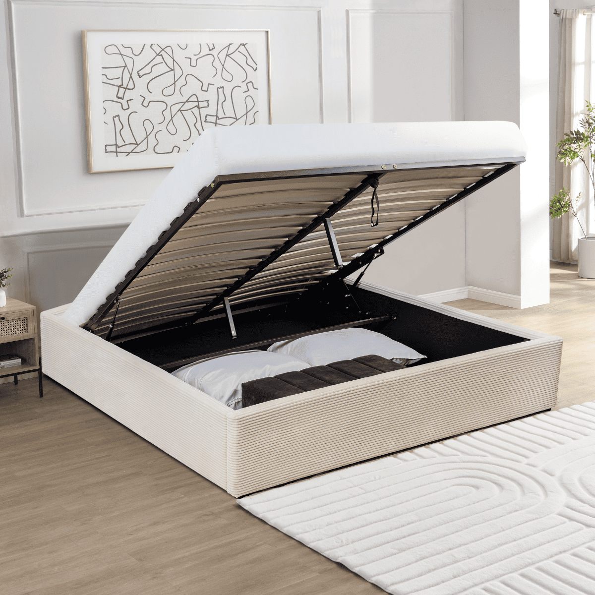 Romy - Storage Bed - Corduroy - Beige